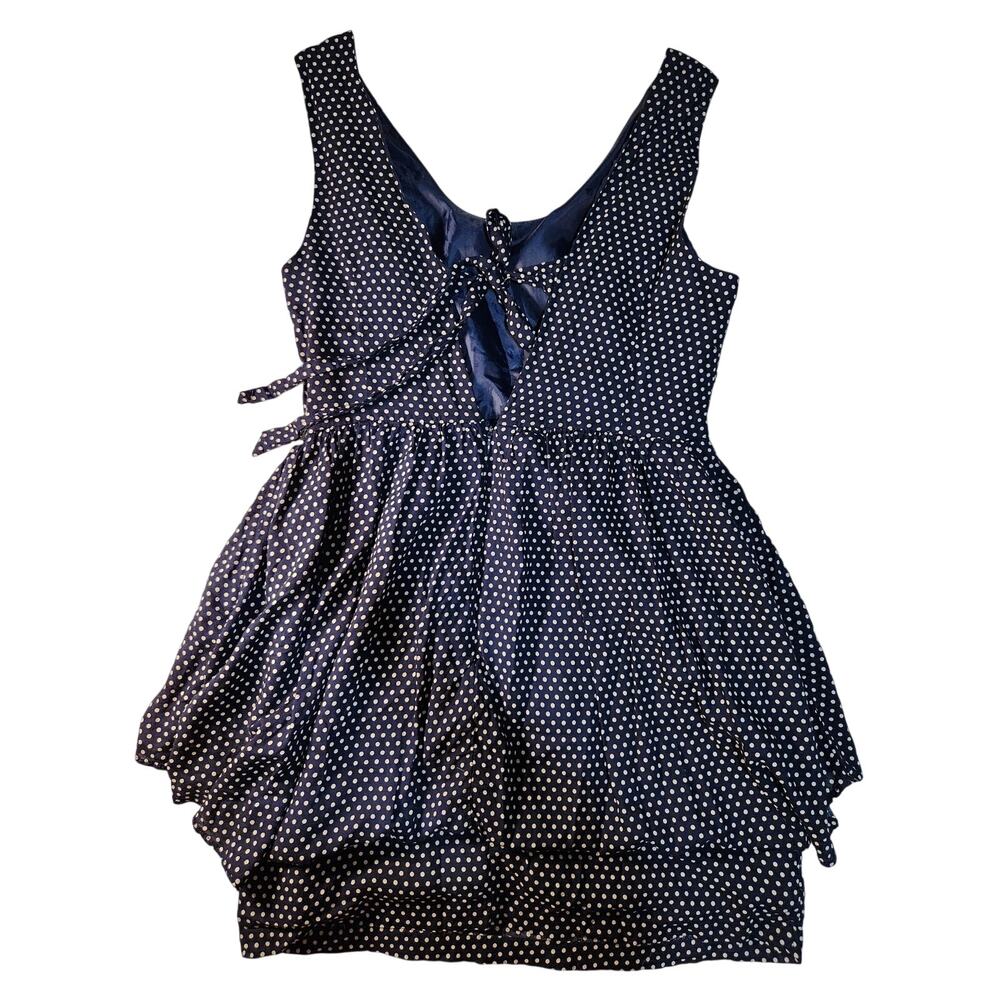 Forever 21 Navy Blue & White Polka Dot Tie Back Mini Dress Size Large